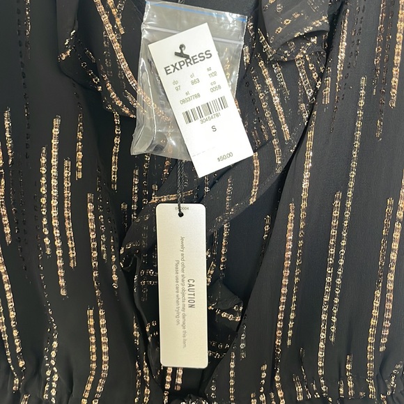 EXPRESS Metallic Ruffle Button Up Peplum Cami - Picture 3 of 4